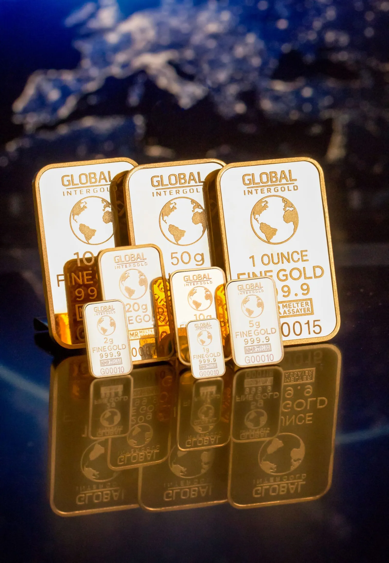 Various gold bars in blister packaging