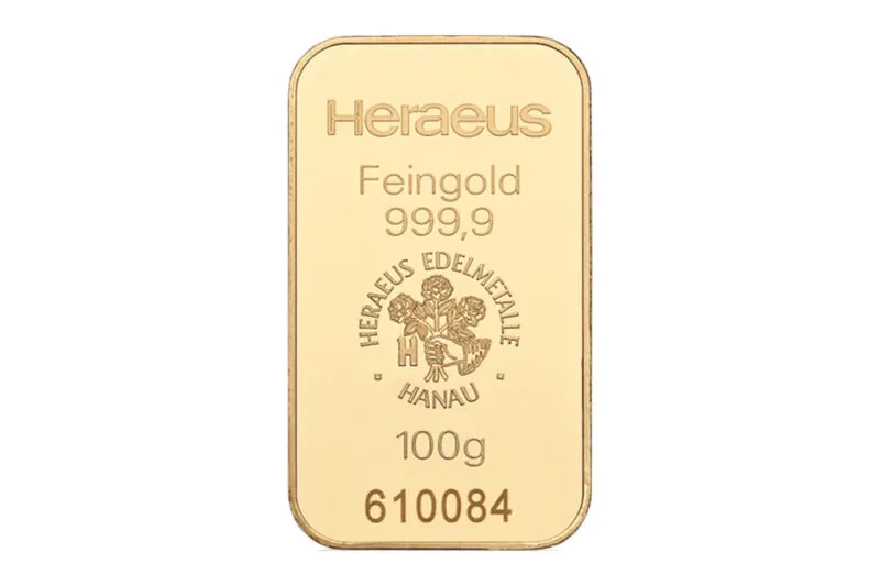 Heraeus Gold Minted Bars 100 g