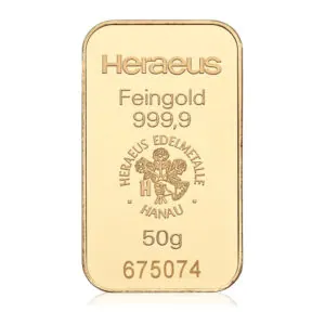 Heraeus Gold Minted Bars 50 g