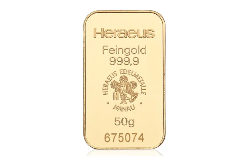 Heraeus Gold Minted Bars 50 g