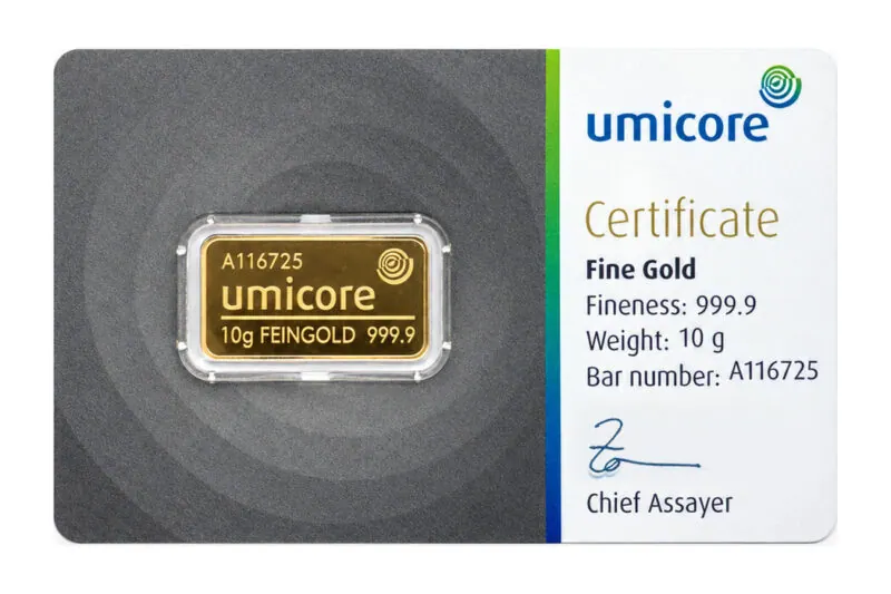 Umicore geslagen goudbaren 10 g