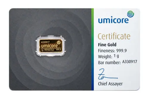 Umicore Gold Minted Bars 1 g