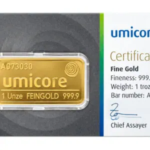 Umicore geslagen goudbaren 1 oz