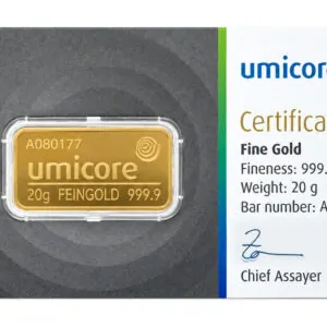 Umicore geslagen goudbaren 20 g