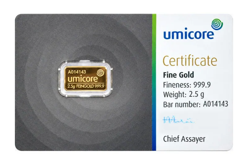 Umicore geslagen goudbaren 2,5 g