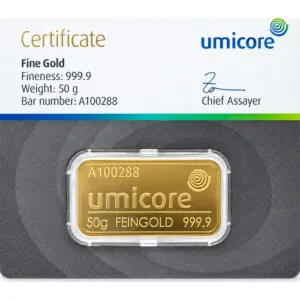 Umicore geslagen goudbaren 50 g